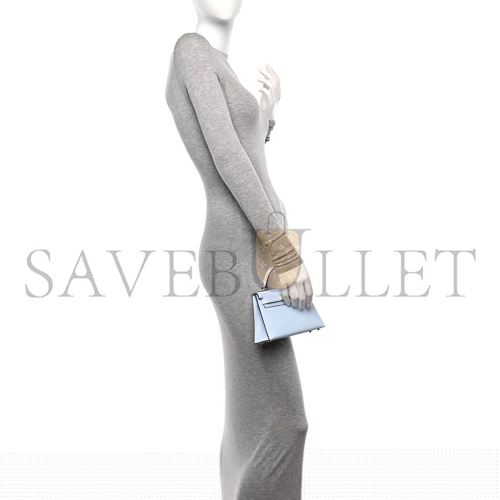 HERMÈS MASTER MINI KELLY II EPSOM HAZE BLUE SILVER BUCKLE (19*12*5.5cm)